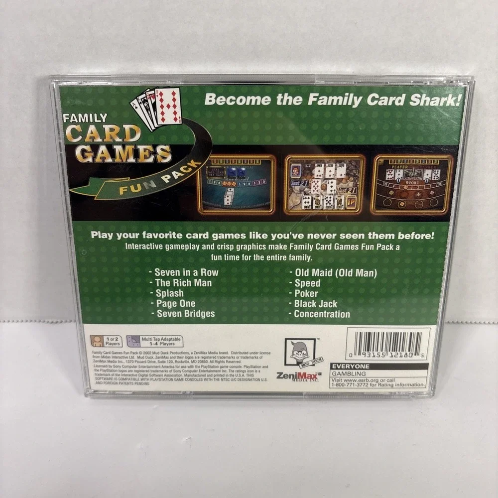 Family Card Games Fun Pack Sony PlayStation 1 PS1 Complete CIB Tested